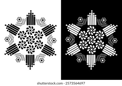 Indian Traditional Mandala design concept of floral decorated isolated on black and white background - vector illustration