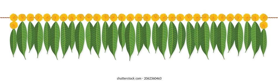 Indian Traditional Mango Leaves and Marigold Garland | Decoration for Indian Hindu Auspicious Occasion