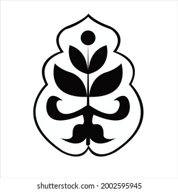 Indian traditional motif  with leaves  in black in symitrical pattern on white color background