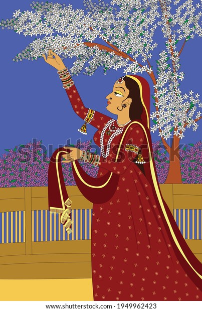 Indian Traditional Paintings- Miniature Painting of\
a woman