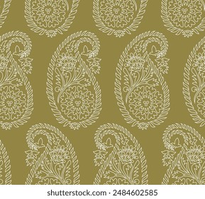 Indian Traditional Paisley Booti Outline Design Allover Seamless Repeat pattern for block print screen print