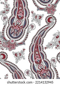 Indian Traditional paisley seamless pattern on white background