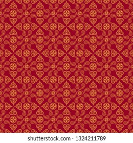 Indian traditional pattern on red background. Seamless pattern