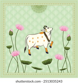 Indian traditional Rajasthani painting cow wall decoration and wedding invitation design