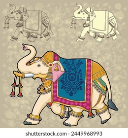 Indian traditional Rajasthani painting Ornamental Decorative Pitchwai Elephant