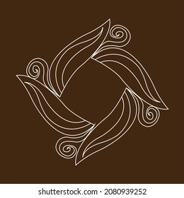 Indian traditional rangoli design in white color with Indian geometrical motifs on brown color background.