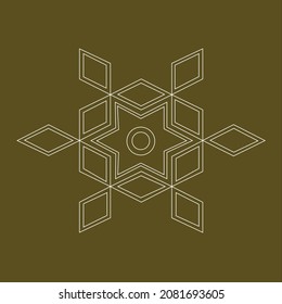 Indian traditional rangoli design with white  circular lines with Indian trditional motif  square on sap green color background.
