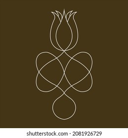 Indian Traditional rangoli design with white color circular lines with Indian motifs like lotus on earthy green - brown color background.