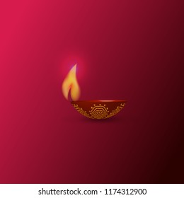 Indian traditional single diya vector design and illustration on plain colored background. vector poster, wallpaper, card design.