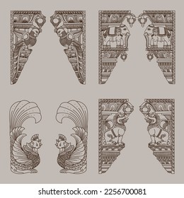 Indian Traditional Style Peacock Lion and elephant designs for corners