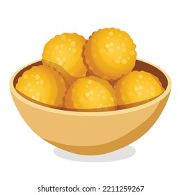 Indian traditional sweets laddu in plate. Vector  illustration. 