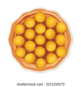 Indian traditional sweets laddu in plate. Vector  illustration. 