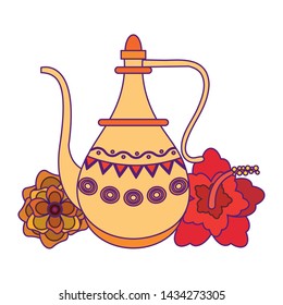 indian traditional teapot with lotus flower icon cartoon vector illustration graphic design