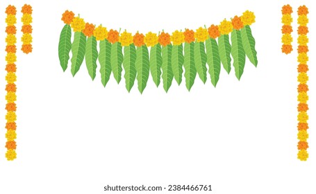 Indian Traditional vector Mango Leaves Garland. Decoration for Indian Hindu Auspicious Occasion