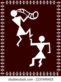 Indian Traditional Warli style painting isolated on brown background - vector illustration 