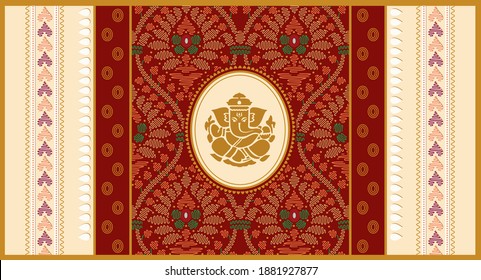 Indian Traditional Wedding Invitation Card Design. Vector Illustration.