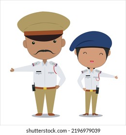 Indian Traffic Police Cartoon Vector