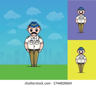 Indian Traffic Police Officer Standing On Road Illustration