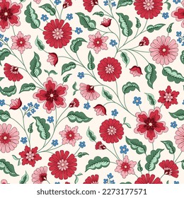 Indische Spur-Blumen Vektor nahtlose Muster. Kernstück Chintz Floral auf weißem Hintergrund. Delikate Summer Boho Print