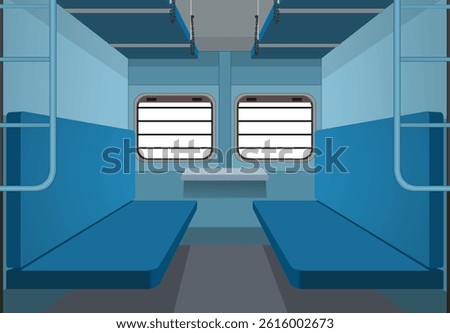 Indian Train Interior Background Illustration, Cartoon Train Interior Background, coach inside, empty berths, blue seats, indian railways Background Vector Art