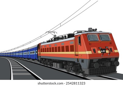 Tren indio, Vector de dibujos animados, tren indio, sofás, Pistas, azul, ferrocarril indio Ilustración