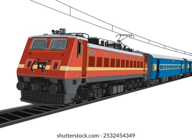 Indian Train Vector, Indian Train Engine, rail, couch, Indian railway, Illustration