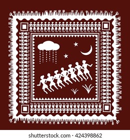 Indian tribal art called Warli Painting vector illustration.