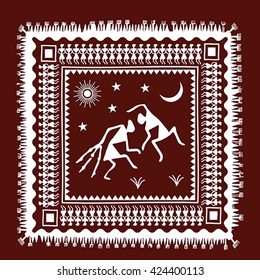 Indian tribal art called Warli Painting vector illustration.