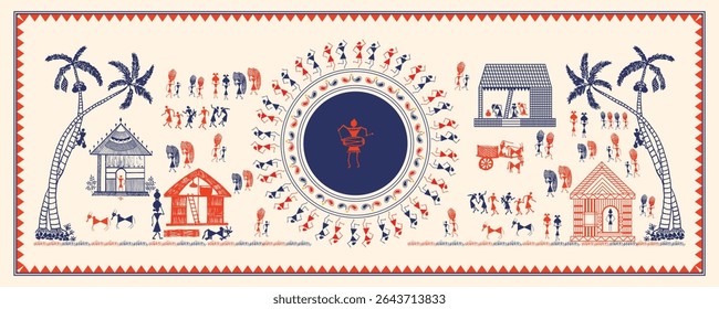 Indian Tribal Art: Daily Scenes of Village Life in Warli Style. Warli art, Indian rural life, Tribal art India, Warli painting