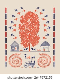 Indian Tribal Art: Daily Village Scenes in Traditional Warli Style