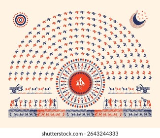 Indian Tribal Art: Shree Krishna Amidst Village Festivities. Warli art, Shree Krishna, Indian rural life, Tribal art India