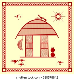 Indian tribal Painting. Warli Painting of a house