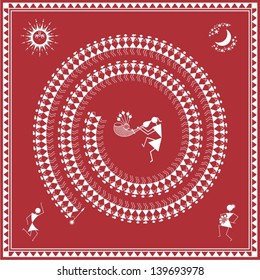 Indian tribal Painting. Warli Painting of people dancing