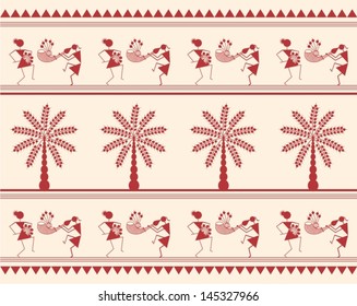 Indian tribal Painting. Warli Painting seamless pattern