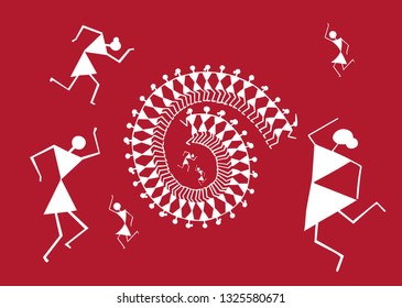 Indian tribal Painting. Warli Painting - Vector