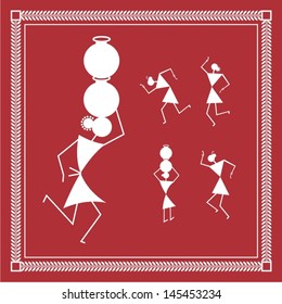 Indian Tribal Painting Warli Painting Woman Stock Vector (Royalty Free ...