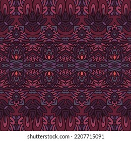 Indian tribal seamless pattern for fabric. Bohemian nomadic style doodle dark bat handdrawn arts. Ikat carpet design.