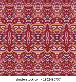 Indian tribal seamless pattern fort fabric. Bohemian nomadic style doodle handdrawn arts. Intricate ornament.