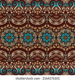 Indian tribal seamless pattern fort fabric. Bohemian Intricate ornament style . Ethnic doodle handdrawn arts.