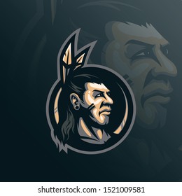 indian tribe mascot logo design vector with modern illustration concept style for badge, emblem and tshirt printing. head tribe illustration.