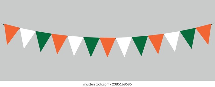 indian tricolor bunting flags, India national festival event, pennants, retro style vector illustration