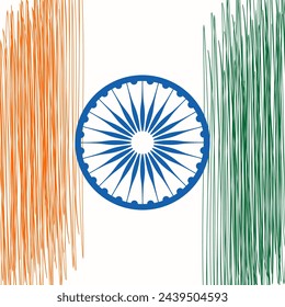 Indian Tricolor Flag Line Art Vector