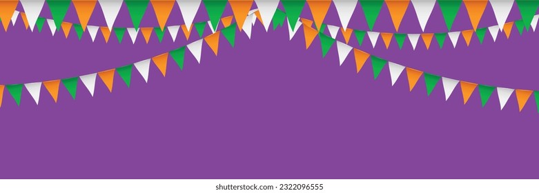 indian tricolor paper bunting flags background. Indian national festival events celebration conceptual design.