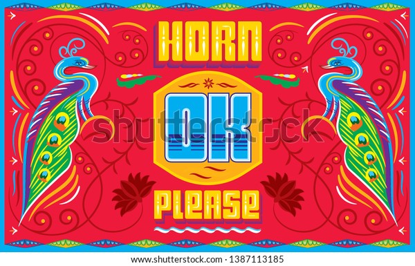 Indian truck art, Horn\
Ok Please - Vector