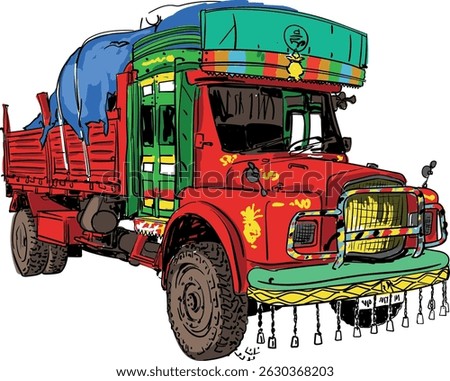 Indian Truck illustrations Vector Old
