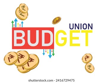 Indian Union Budget, India economy, finance icon, Indian rupee coin with Indian map vector illustration.