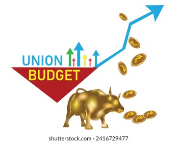 Indian Union Budget, India economy, finance icon, Indian rupee coin with Indian map vector illustration.