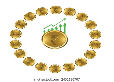 Indian Union Budget, India economy, finance icon, Indian rupee coin .	