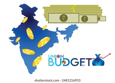 Indian Union Budget, India economy, finance icon, Indian rupee coin .	