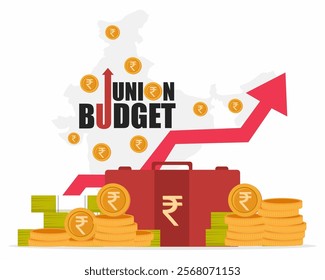 indian union budget india economy with indian rupee and indian map vector illustration